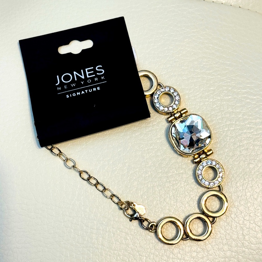 Jones New York Gold Bracelet Studded Faux Crystals Chain Link Contemporary style